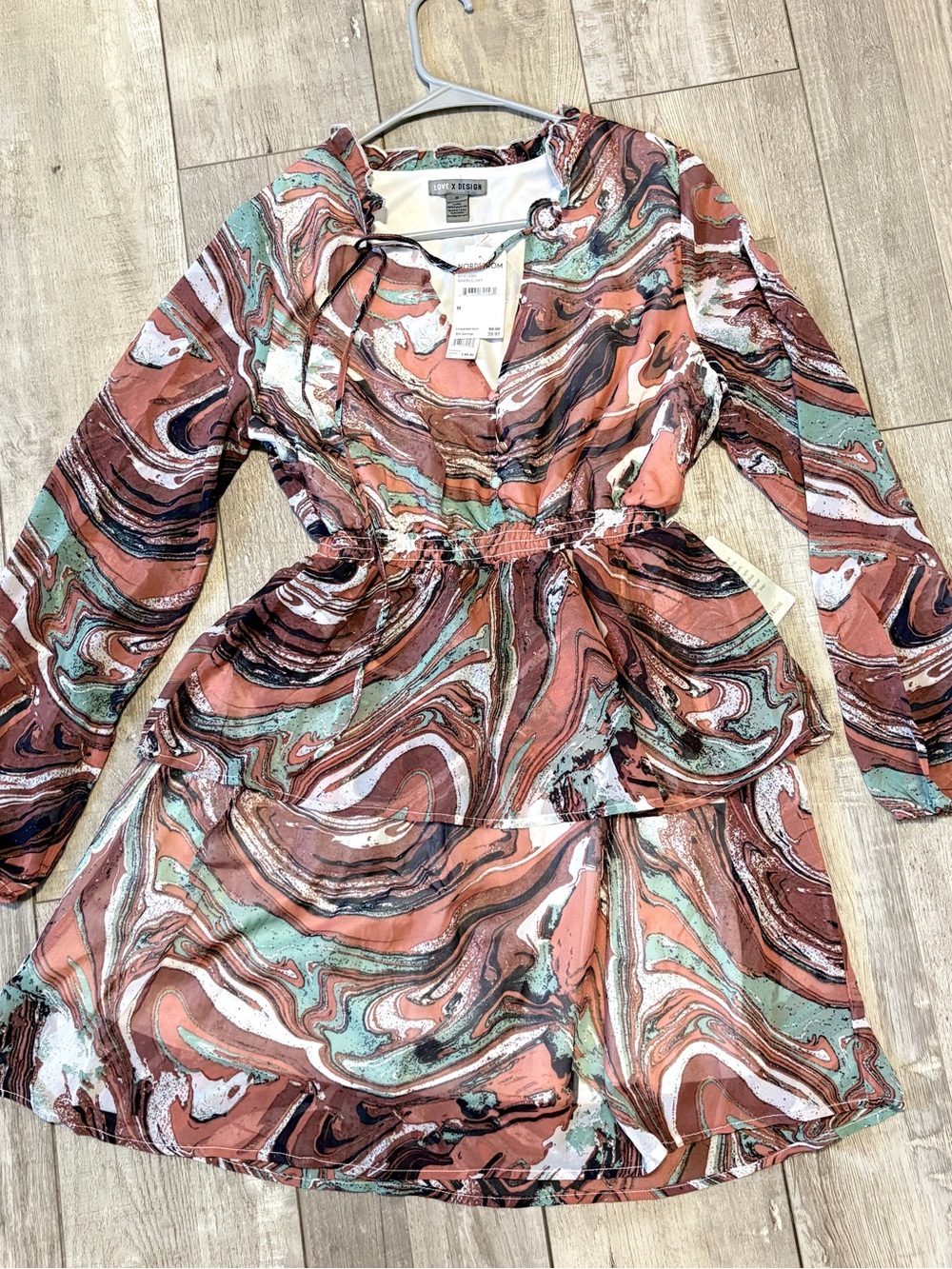 Love By Design Swirl-Print Long Sleeve Dress in Coral, Mint & White